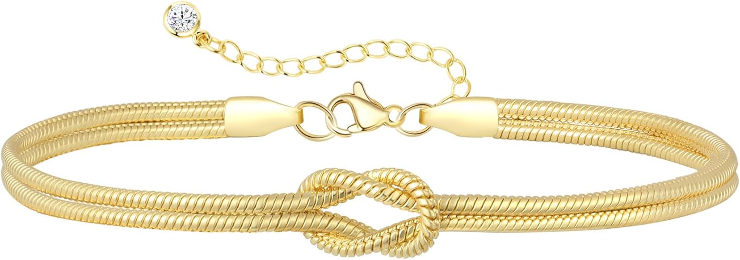 Silver Gold Bracelets for Women Trendy 14K Gold Plated Bracelet for Women Non Tarnish Dainty Stackable Layered Chain Heart Pearl Knot Beaded Bracelets Stack Set Charm Mothers Day Jewelry Gifts